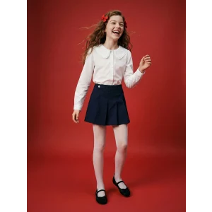 LCW Kids Siyah Pileli Kız Çocuk Gabardin Şort Etek