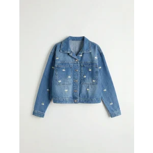 LCW Kids İndigo Çiçekli Kız Çocuk Jean Ceket