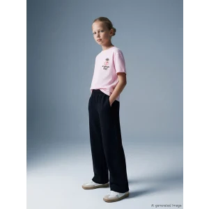 LCW Kids Siyah Geniş Paça Kız Çocuk Soft Touch Eşofman Altı