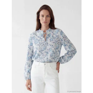 LCW Grace Ekru Bağlamalı Yaka Desenli Bluz