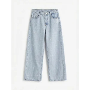 LCW Kids Mavi Wideleg Nakışlı Kız Çocuk Jean Pantolon