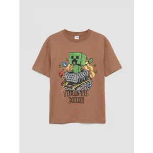 LCW Kids Kahverengi Minecraft Baskılı Erkek Çocuk Tişört