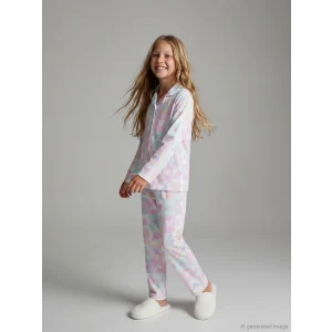 LCW Kids Beyaz Gömlek Yaka Kız Çocuk Pijama Takımı