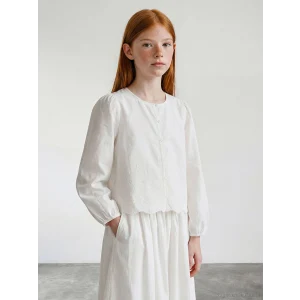 LCW Girls Studio Ekru Brode İşlemeli Balon Kollu Kız Çocuk Gömlek