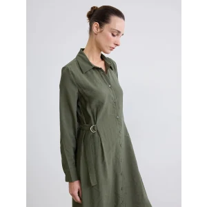 LCW EVERYDAY Yeşil Modal Karışımlı Kemer Detaylı Gömlek Elbise