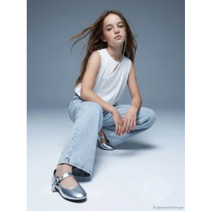 LCW Kids Mavi Wideleg Taşlı Kız Çocuk Jean Pantolon