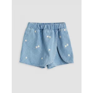 LCW baby İndigo Kız Bebek Çiçek Nakışlı Jean Şort Etek