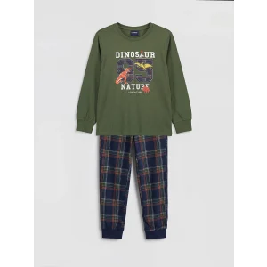 LCW Kids Yeşil Dinozor Baskılı Erkek Çocuk Pijama Takım