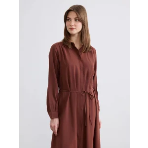 LCW EVERYDAY Kahverengi Desenli Kuşaklı Gömlek Elbise