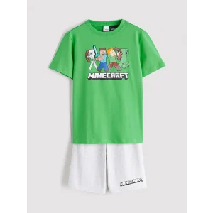 LCW Kids Yeşil Minecraft Baskılı Erkek Çocuk Şortlu Pijama Takımı