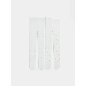 LCW baby Ekru Kız Bebek Kalp Baskılı Külotlu Çorap 2li