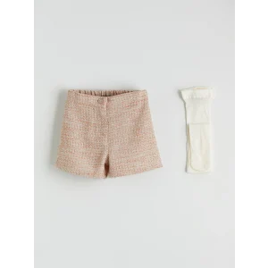 LCW Kids Turuncu Beli Lastikli Kız Çocuk Şort ve Külotlu Çorap