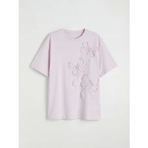 LCW Kids Lila Bisiklet Yaka Fiyonk Nakışlı Kız Çocuk Tişört