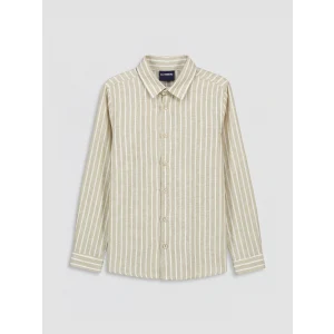 LCW Kids Haki Çizgili Keten Karışımlı Erkek Çocuk Gömlek