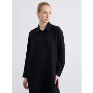 LCW EVERYDAY Siyah Dokulu Yırtmaçlı Gömlek Elbise