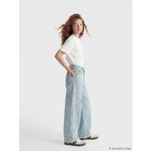 LCW Kids Mavi Wideleg Nakışlı Kız Çocuk Jean Pantolon