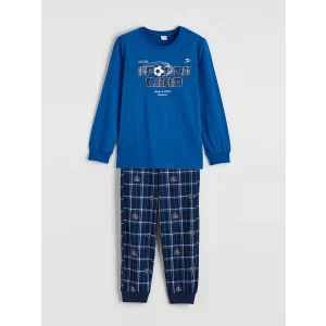 LCW Kids Mavi Baskılı Bisiklet Yaka Erkek Çocuk Pijama Takımı