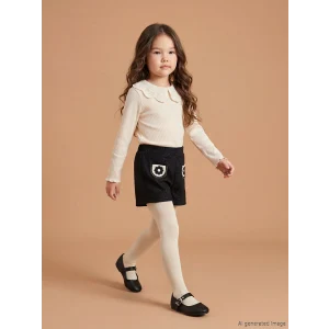 LCW Kids Bej Bebe Yaka Kız Çocuk Bluz Şort ve Külotlu Çorap