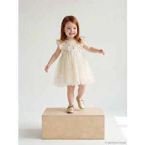 LCW baby Ekru Çiçekli Fırfırlı Kız Bebek Tütü Elbise
