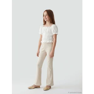 LCW Kids Gri Beli Lastikli İspanyol Paça Kız Çocuk Tayt