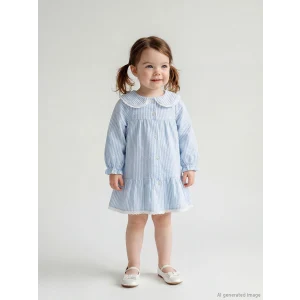 LCW baby Ekru Bebe Yaka Çizgili Kız Bebek Elbise