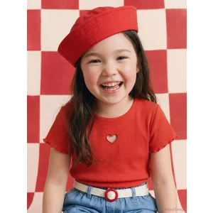 LCW Kids Kırmızı Kalp Detaylı Kız Çocuk Fitilli Tişört