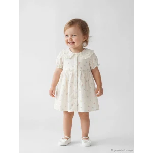 LCW baby Bej Bebe Yaka Çiçek Desenli Kız Bebek Elbise