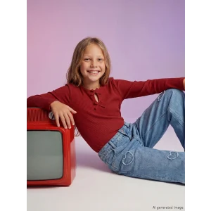 LCW Kids Bordo Fiyonk Detaylı Kız Çocuk Tişört