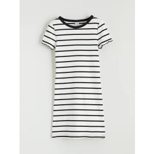 LCW Kids Siyah Bisiklet Yaka Çizgili Kız Çocuk Elbise