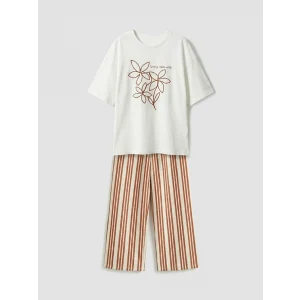 LCW Kids Ekru Baskılı Kız Çocuk Tişört ve Pantolon
