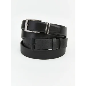 LCW ACCESSORIES Siyah Deri Görünümlü Erkek Kemer 2li