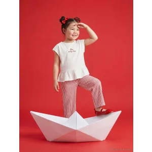 LCW Kids Ekru Bisiklet Yaka Kız Çocuk Bluz ve Pantolon