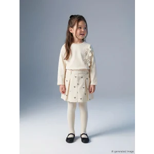 LCW Kids Ekru Beli Lastikli Kız Çocuk Şort Etek ve Külotlu Çorap