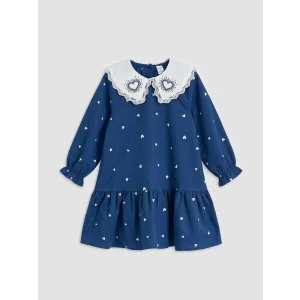 LCW Kids Lacivert Bebe Yaka Taşlı Kız Çocuk Fırfırlı Elbise