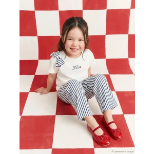 LCW Kids Ekru Kız Çocuk Baskılı Tişört ve Çizgili Pantolon