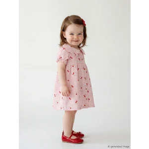 LCW baby Ekru Bebe Yaka Kiraz Desenli Kız Bebek Elbise