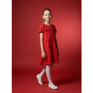 LCW Kids Kırmızı Bisiklet Yaka Fiyonk Detaylı Kız Çocuk Elbise