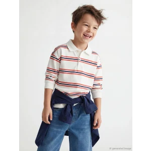 LCW Kids Bej Polo Yaka Çizgili Erkek Çocuk Tişört