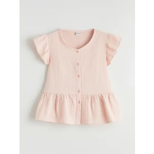 LCW Kids Pembe V Yaka Fırfır Detaylı Müslin Kız Çocuk Gömlek