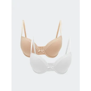 LCW DREAM Beyaz Balenli Dolgusuz Düz Tişört Sütyen 2li