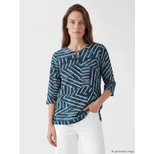 LCW Grace Lacivert Bisiklet Yaka Desenli Bluz