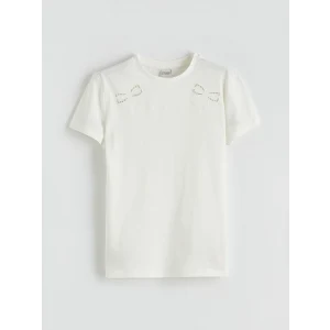 LCW Kids Ekru Fiyonk Nakışlı Kız Çocuk Tişört