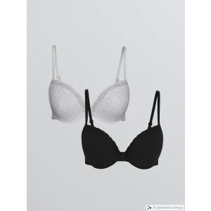 LCW DREAM Siyah Balenli Dolgusuz Düz Tişört Sütyen 2li