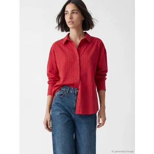 LCW Vision Kırmızı Çizgili Oversize Kadın Gömlek