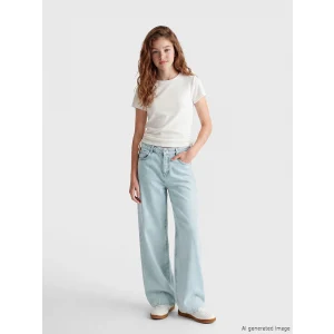 LCW Kids Mavi Wideleg Taşlı Kız Çocuk Jean Pantolon