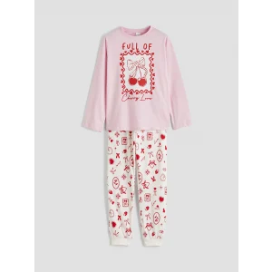 LCW Kids Pembe Bisiklet Yaka Baskılı Kız Çocuk Pijama Takım