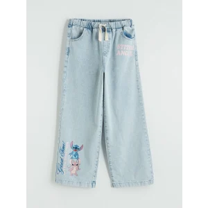 LCW Kids Mavi Wideleg Stitch Baskılı Kız Çocuk Jean Pantolon