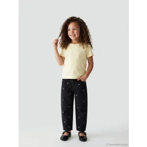 LCW baby Siyah Balloon Fit Nakışlı Kız Çocuk Jean Pantolon