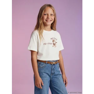 LCW Kids Ekru Baskılı Kız Çocuk Tişört