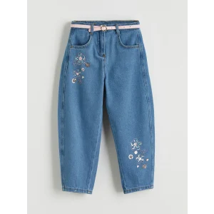 LCW Kids Mavi Balloon Fit Çiçek Nakışlı Kız Çocuk Jean Pantolon